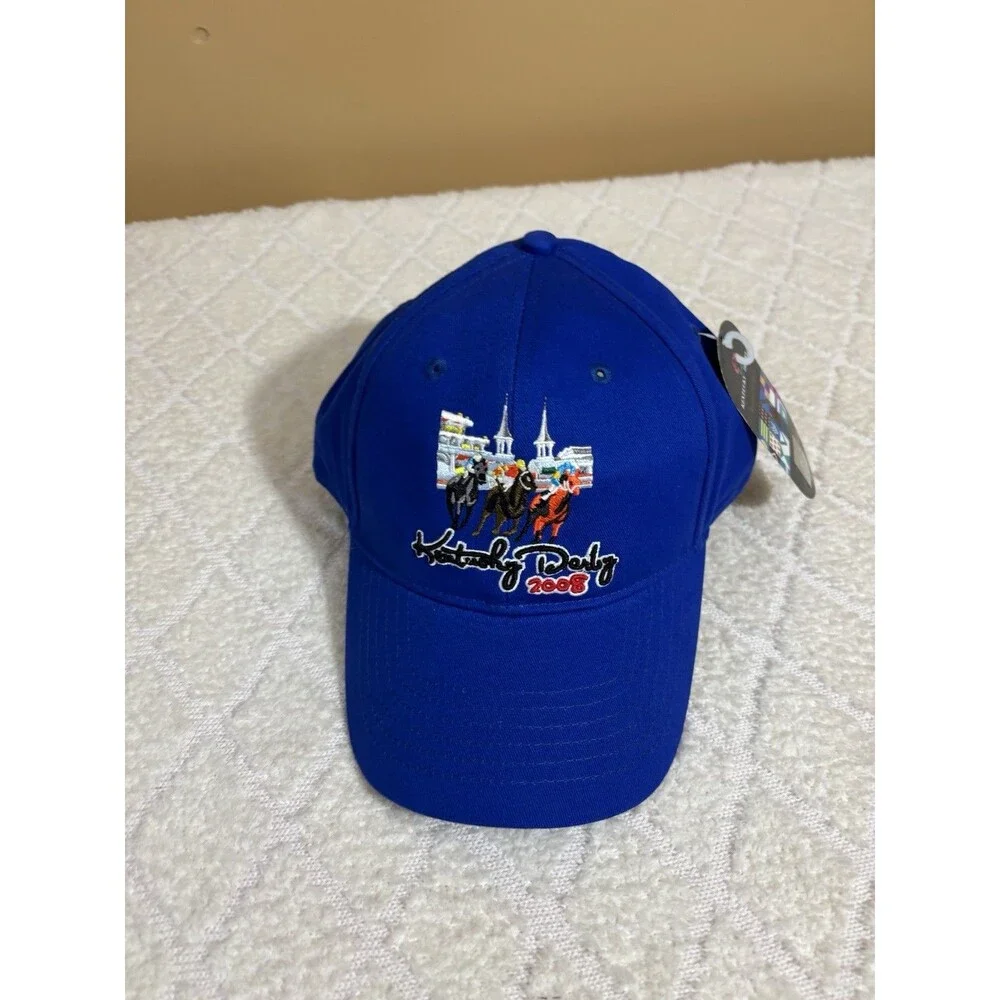 New Vintage Kentucky Derby 2008 Horse Racing Embroidered Adjustable Blue Hat